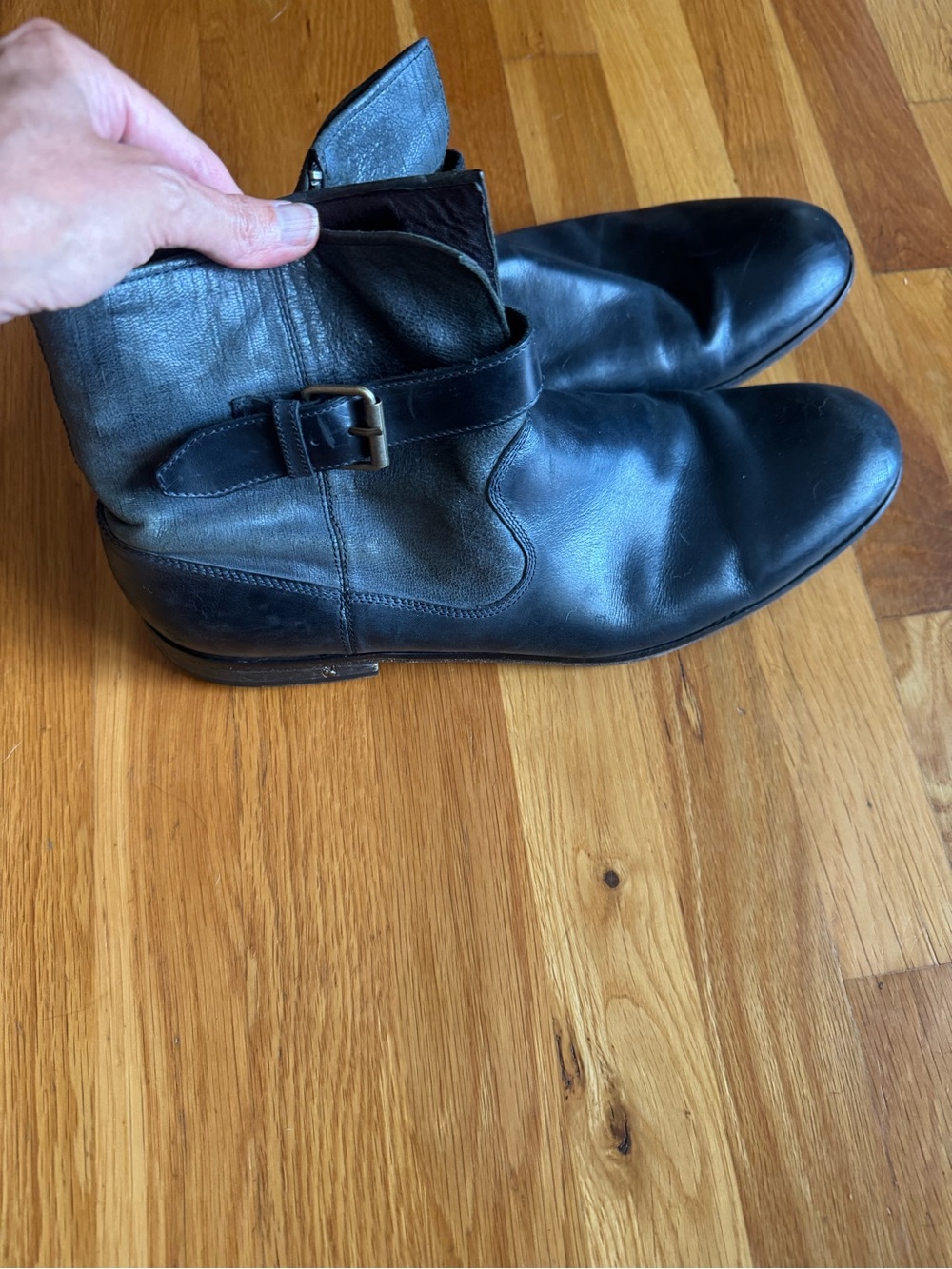 John Varvatos Black Leather Buckle Ankle Boots